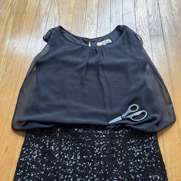 Aidan Mattox Size 6 Black Poly Chiffon Sequin Embellished Sleeveless BlousonDres - Picture 15 of 16